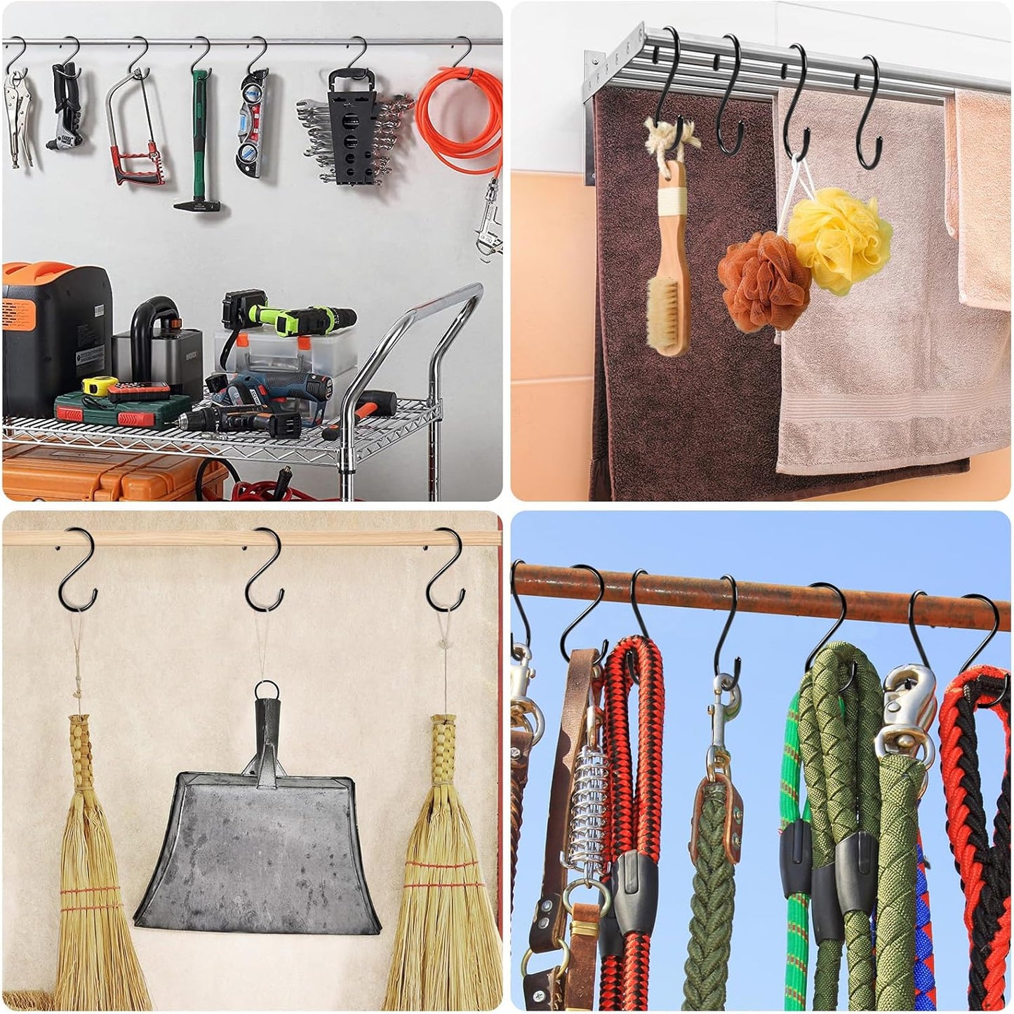 5 Inch Heavy Duty S Hooks, Large S Hooks for Hanging Plants, Vinyl Coated S Hook 12 Pack Sturdy Non Slip Kitchen and Closet Black S Hook for Hanging Large Object, Garden Tools, Pot