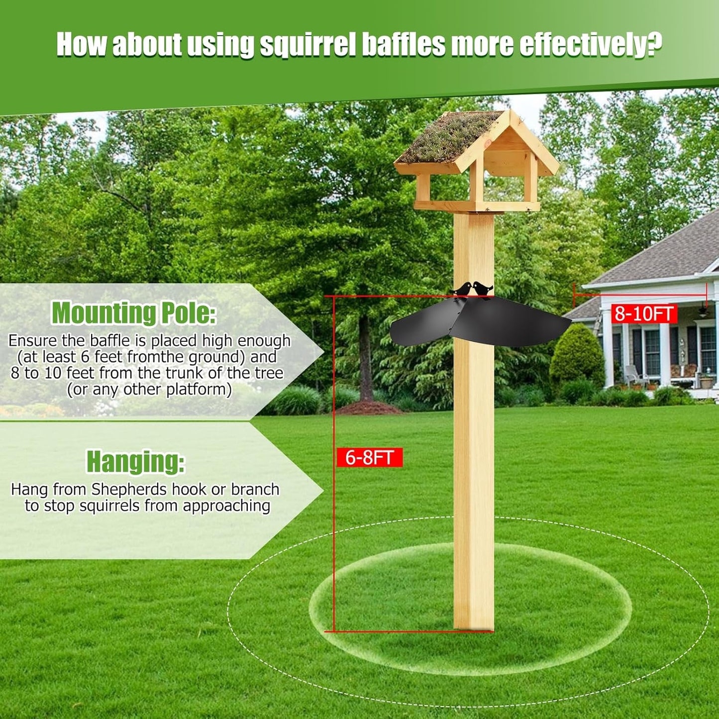 Metal Squirrel Baffle, 24 Inch Squirrel Guard for Bird Feeder Pole Or Shepherd's Hooks, Adjustable Opening Size for 4x4 Post Wooden or 0.7-1.5 Inch Round Pole, Hanging Squirrel Baffles