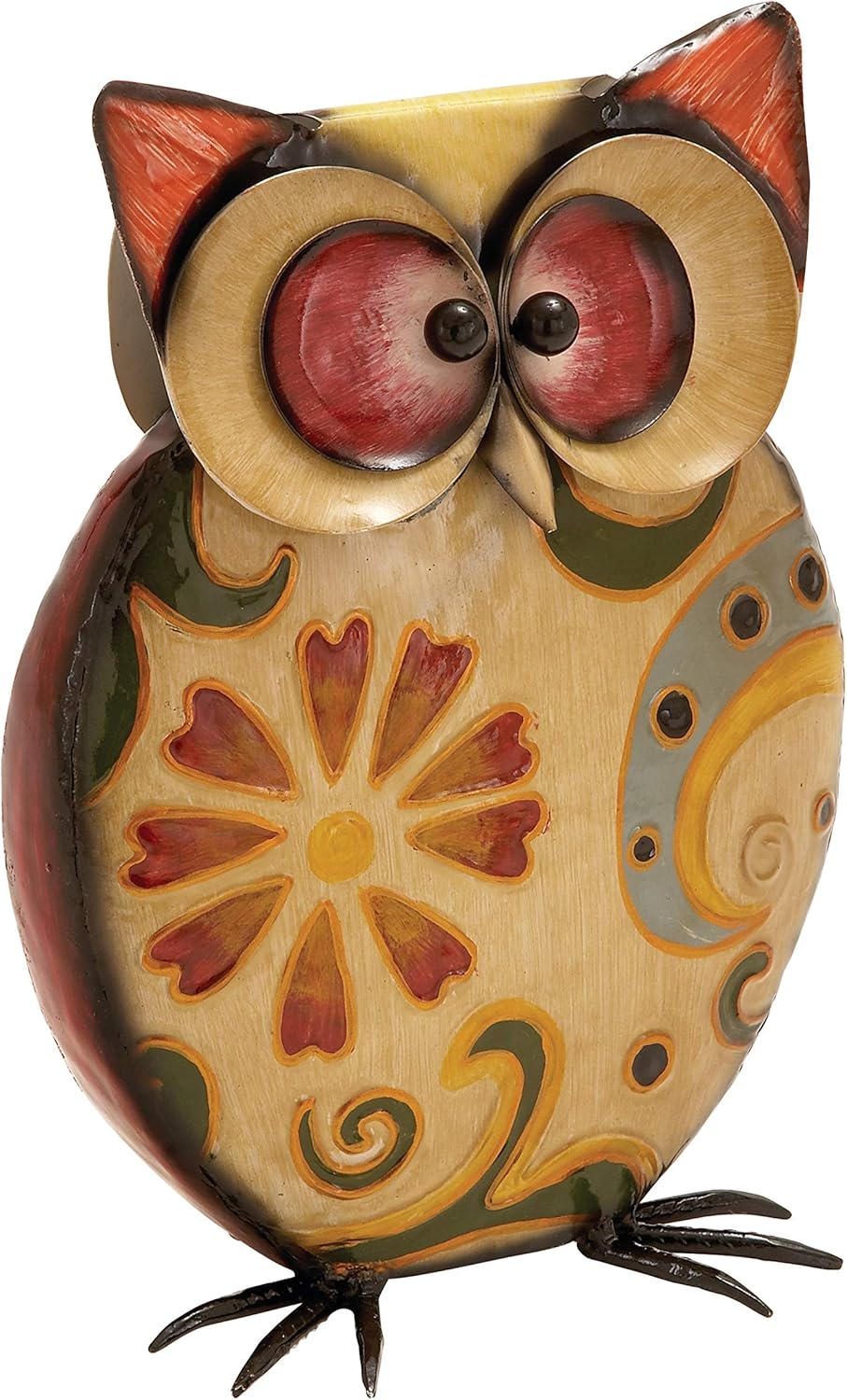 Deco 79 Metal Owl Decorative Garden Sculpture Indoor Outdoor Garden Statue with Floral Pattern, Outdoor Sculpture 8" x 4" x 11", Yellow