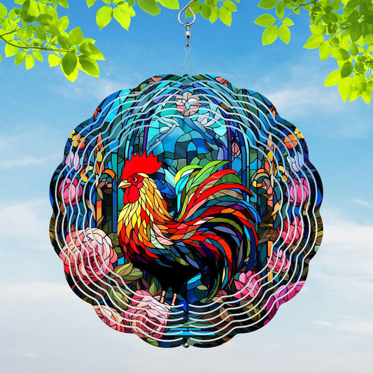 Rooster Yard and Garden Wind Spinner, Unique 3D Hanging Rooster Wind S
