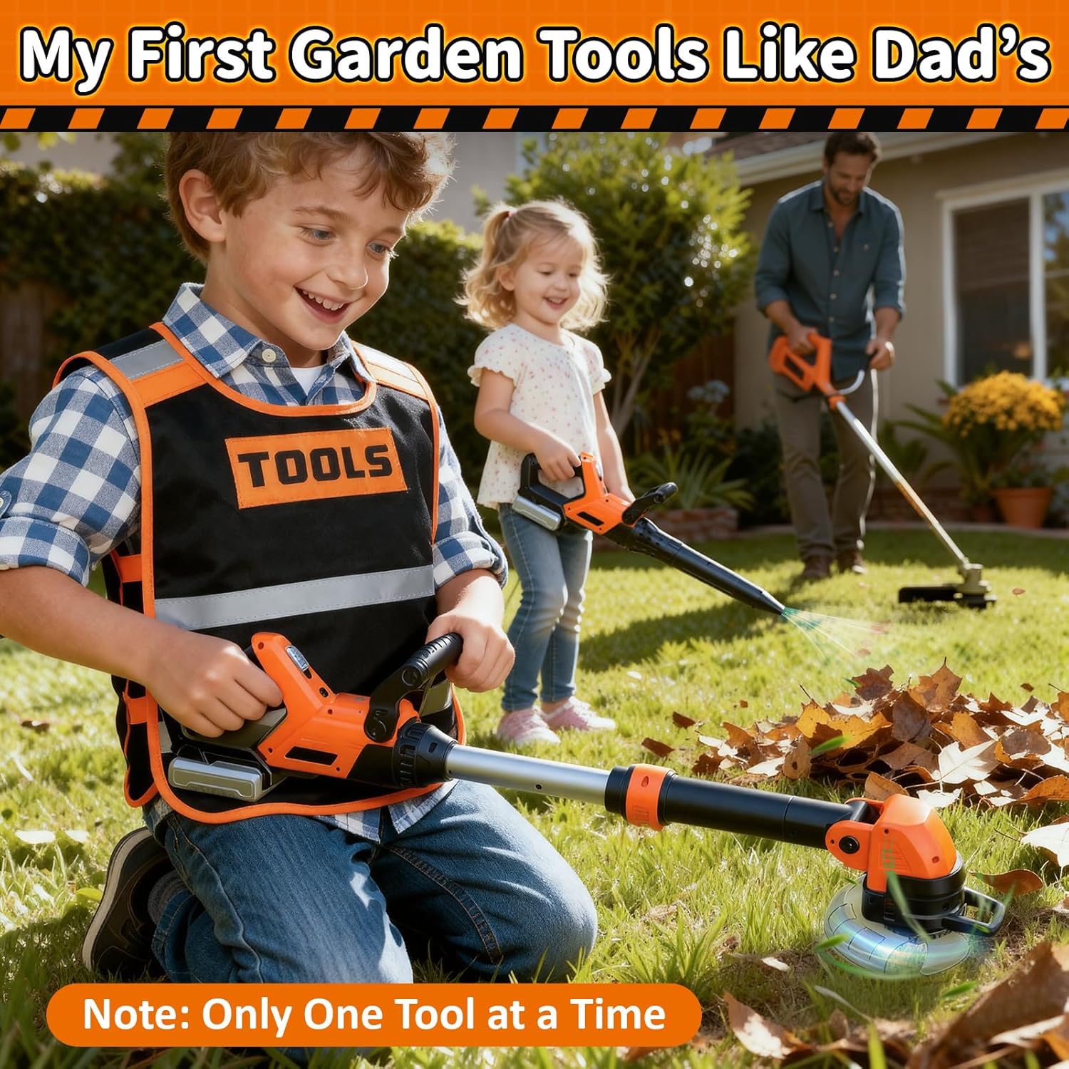 KidBloom Kids Gardening Tools Set with Vest, 2-in-1 Kids Lawn Mower & 