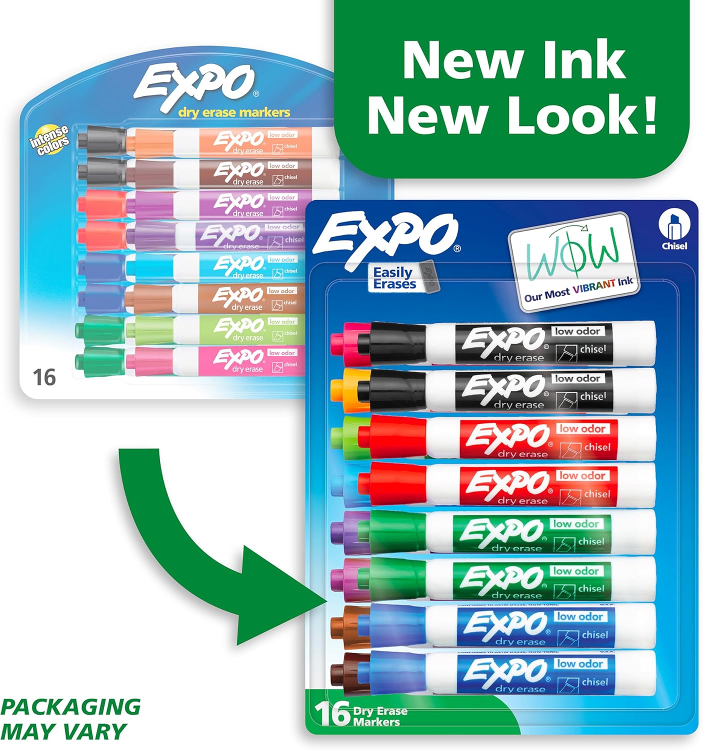 EXPO Dry Erase Markers, Low Odor Ink, Assorted Colors, Chisel Tip, 16 