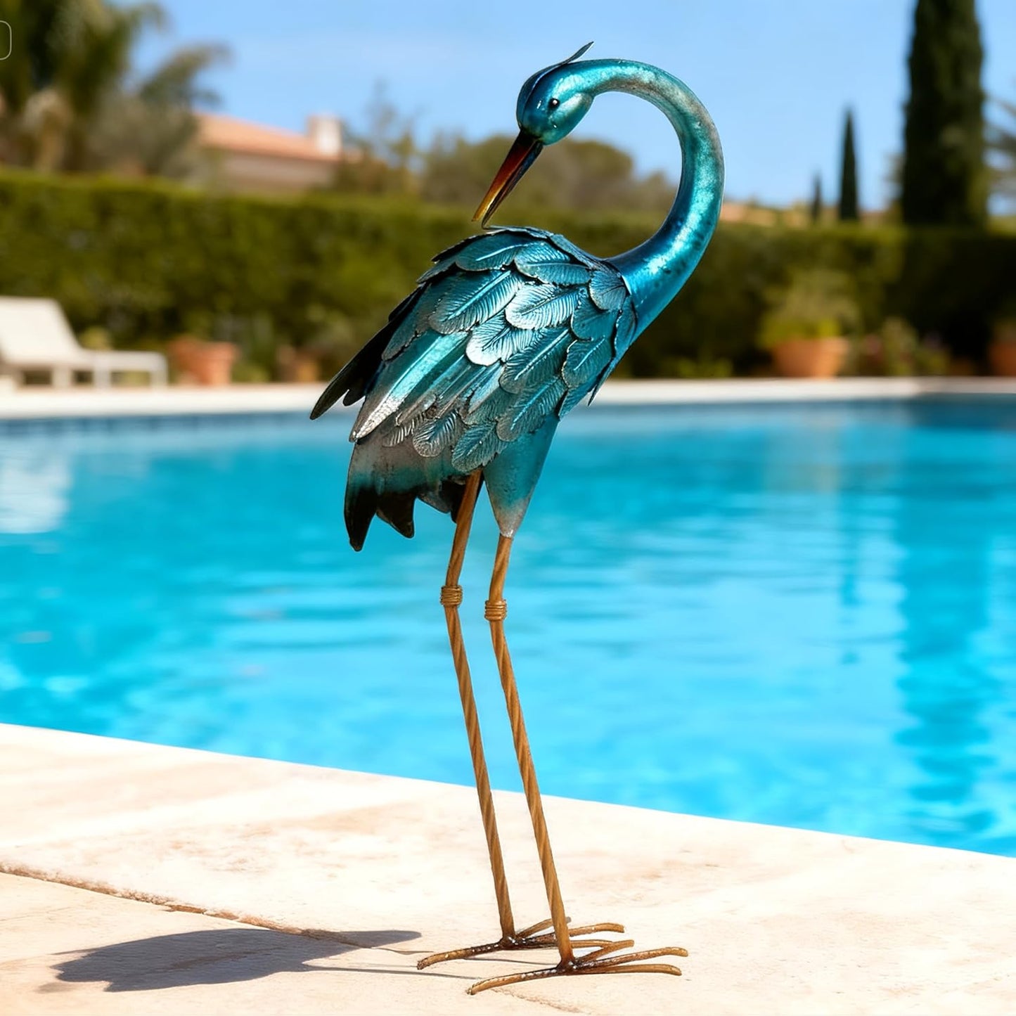 chisheen Crane Garden Statues, Metal Garden Crane Outdoor, Blue Heron Sculpture Metal Yard Art, Large Heron Decoy, Bird Statues, Lawn Ornaments for Backyard Pond Patio Porch Outside Decorations