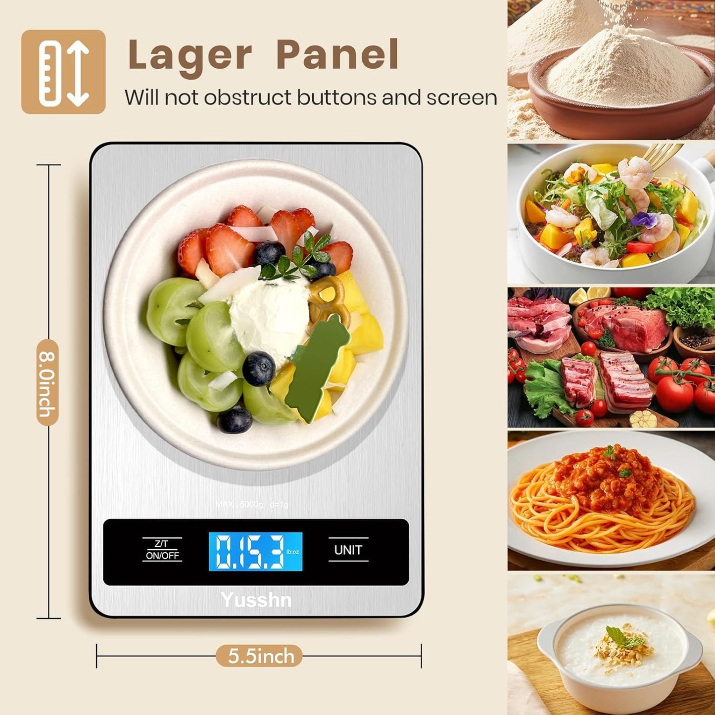 Food Scale, 11lb Kitchen Scale with 0.05oz/1g Precision, 6 Units Tare 