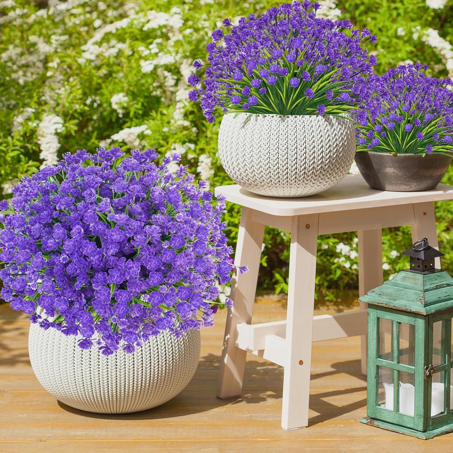Artificial Flowers Outdoor, 72 Bundles UV Resistant Faux Outdoor Flowers, Plastic Fake Plants Shrubs Greenery for Outside Planters Hanging Pot Front Porch Decor(Purple)