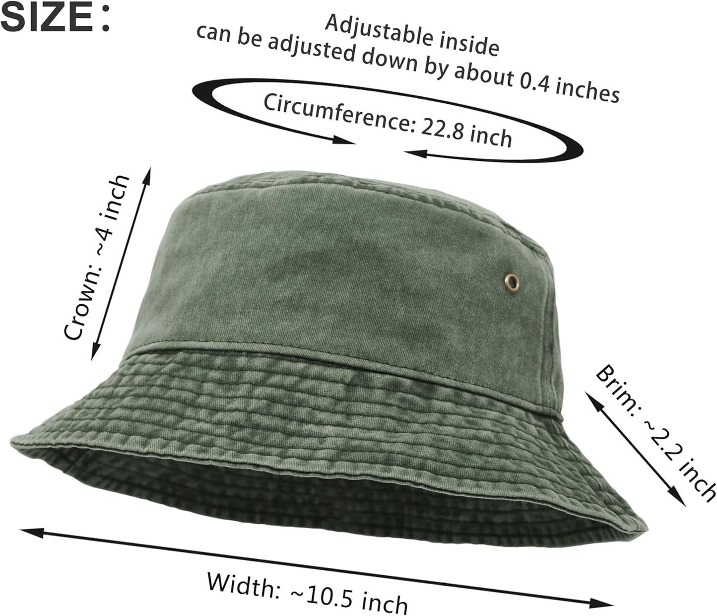 Bucket Hat, Wide Brim Washed Denim Cotton Outdoor Sun Hat Flat Top Cap