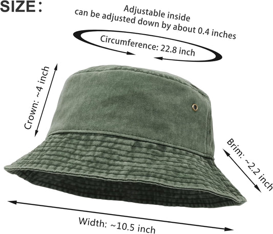 Bucket Hat, Wide Brim Washed Denim Cotton Outdoor Sun Hat Flat Top Cap
