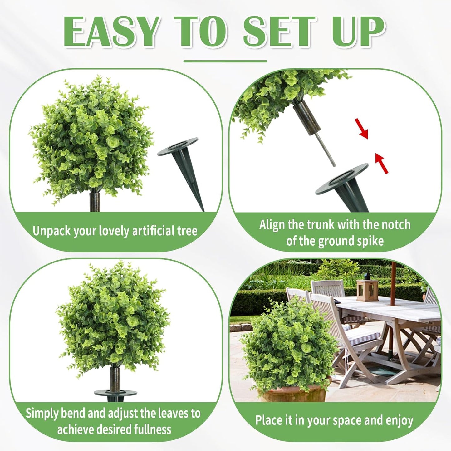 2 Pack Artificial Eucalyptus Topiary Ball Tree - 24" Artificial Plants for Yard with Ground Spike, UV Resistant Fake Plants Bushes Outdoor Greenery Shrubs for Front Porch Garden Enterway Home Decor
