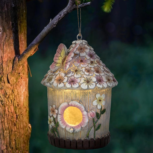 Hanging Bird House for Outdoor with Solar Light, Nesting Box Garden Re
