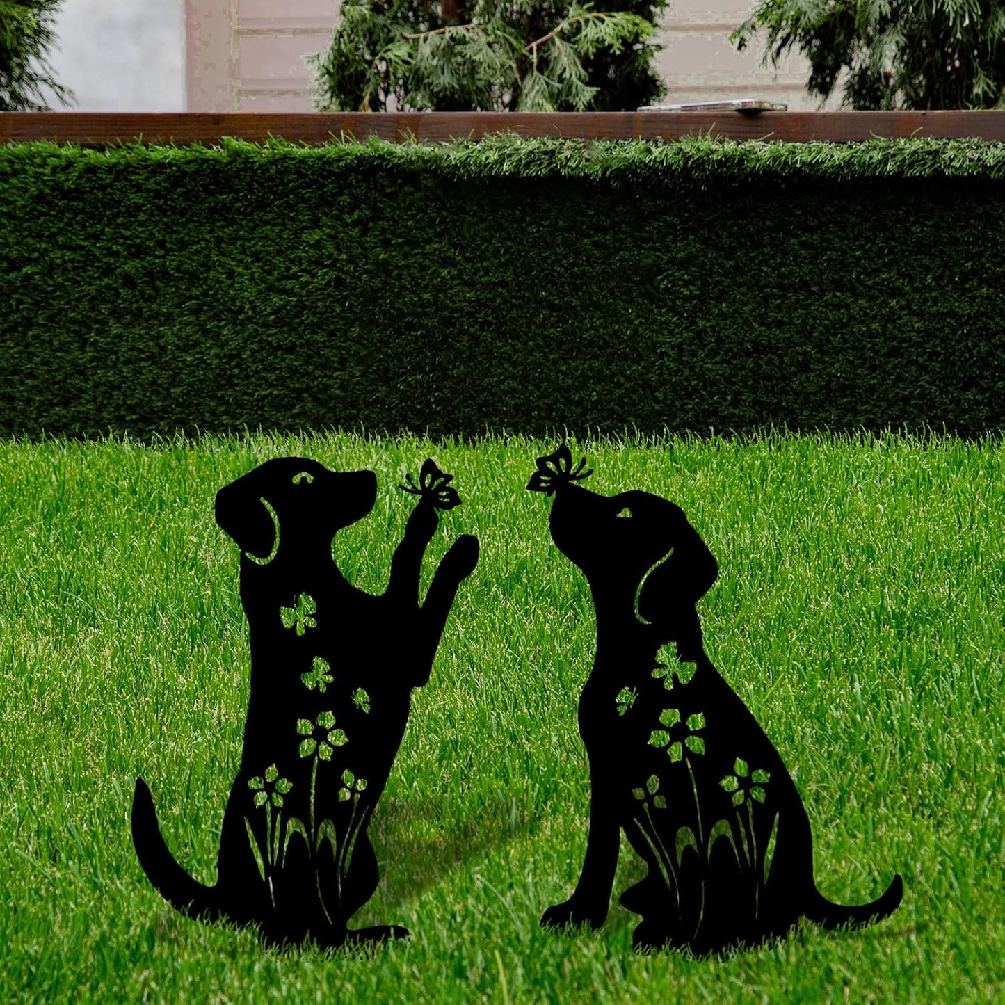 2 Pack Decorative Garden Stakes - 15" Rust-Resistant Metal Dog Silhoue
