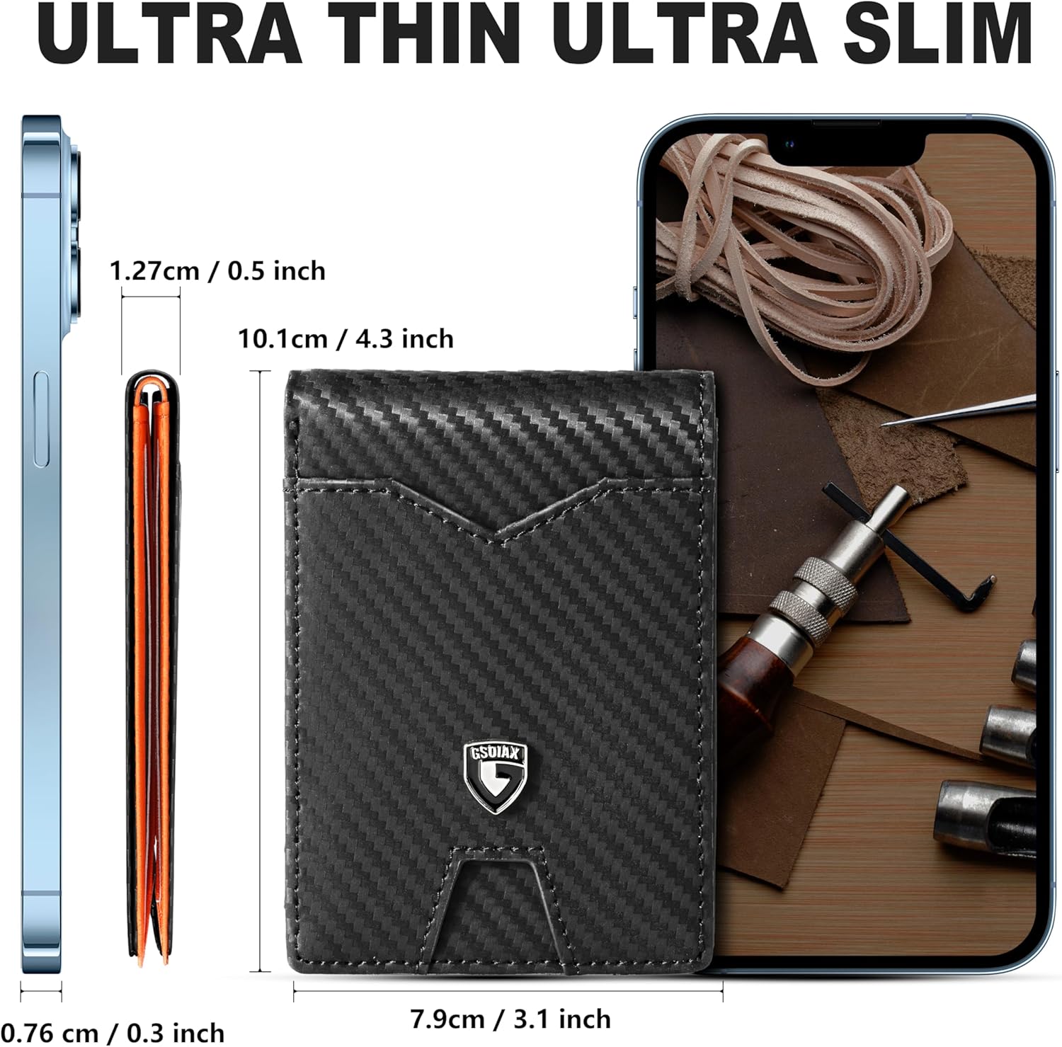 GSOIAX Slim Wallet for Men Rfid Blocking Leather Bifold Front Pocket C