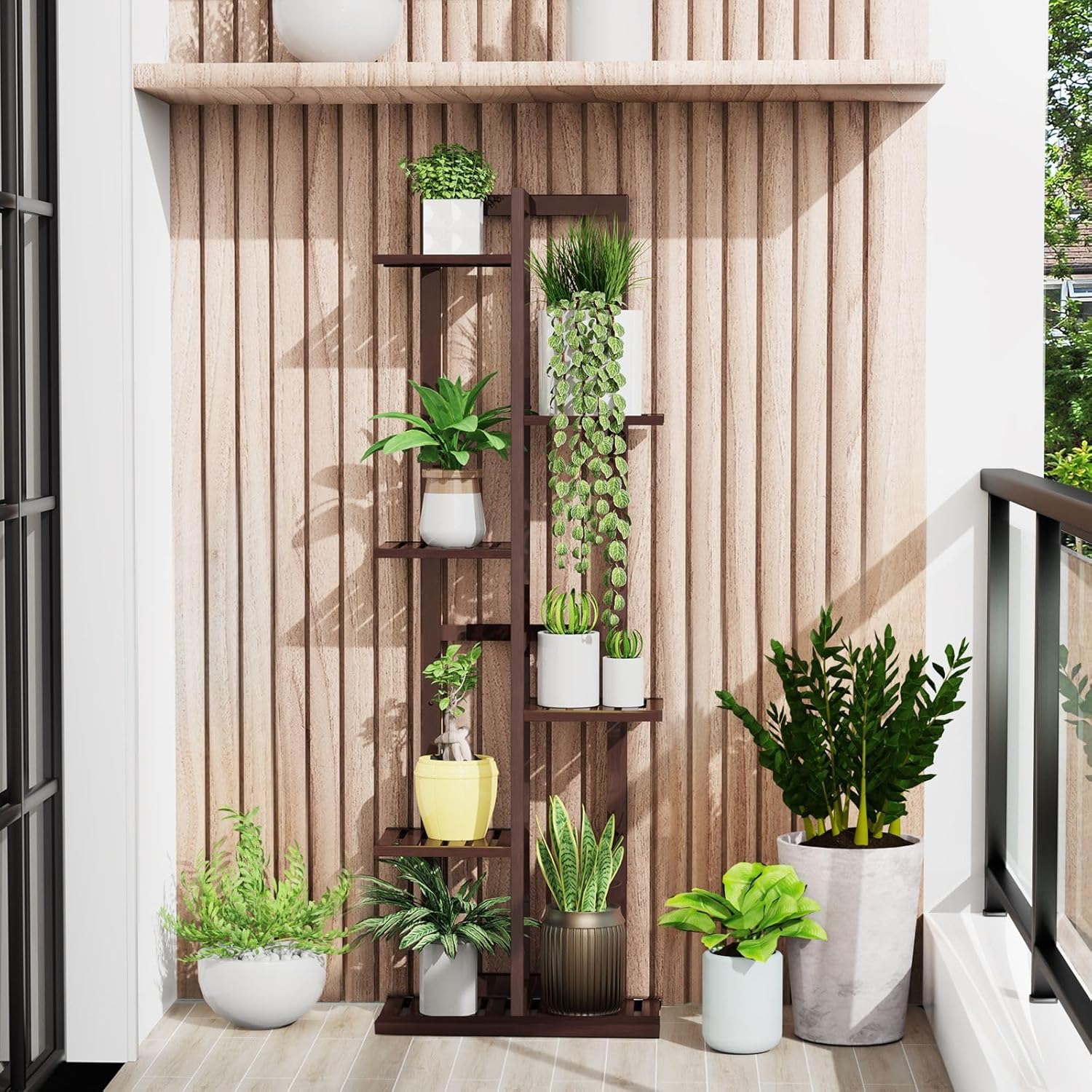 DolceLuna Plant Stand Indoor 6 Tier, Bamboo Plant Shelf Corner Display