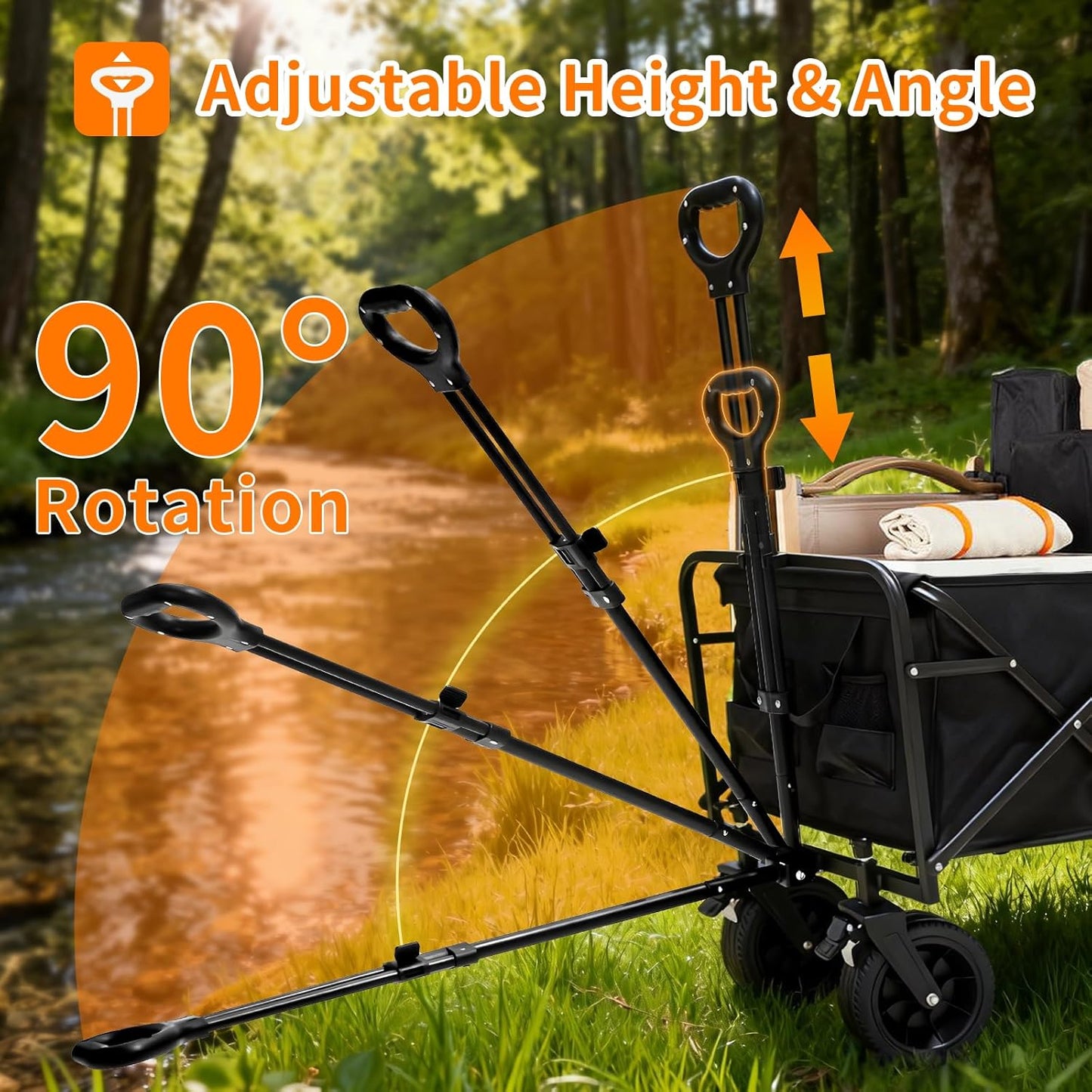 49" Extra Long Wagons Carts Foldable, 440 LBS Large Capacity Collapsible Wagon Heavy Duty with Wheels, Portable Utility Folding Wagon for Beach, Garden & Camping
