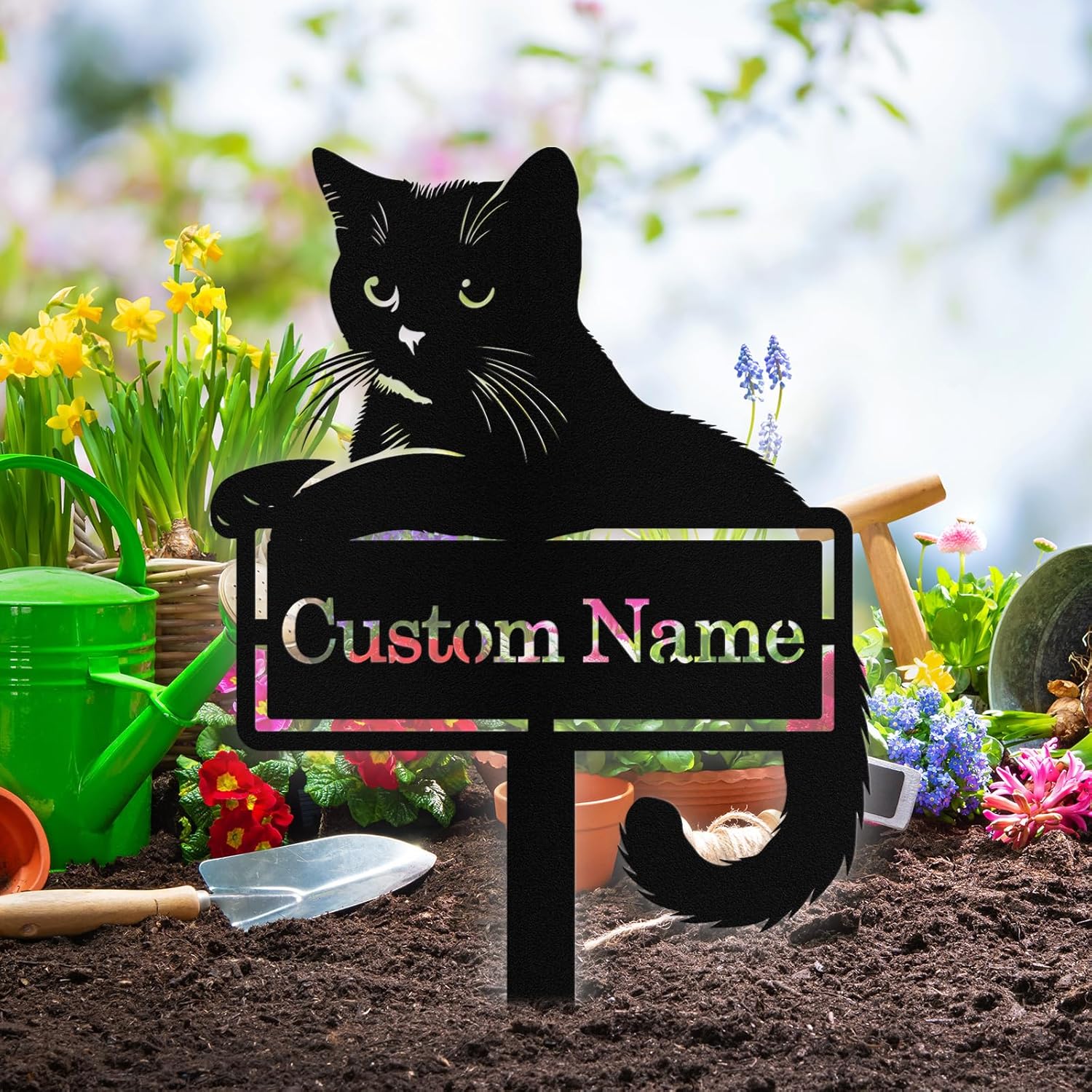Custom Metal Cat Garden Signs with Stake, Personalized Garden Signs fo