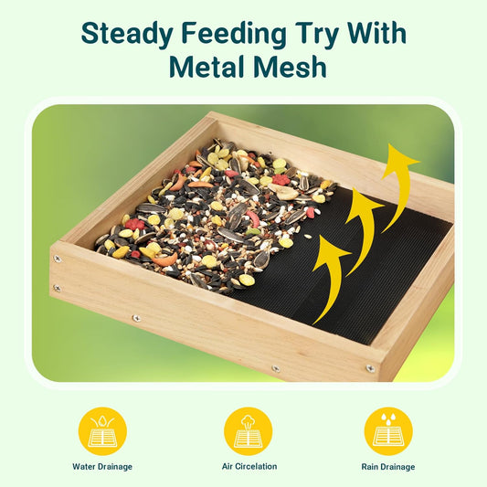TT Nature Platform Bird Feeder for Outdoor, Eco-Friendly Wood Hanging 