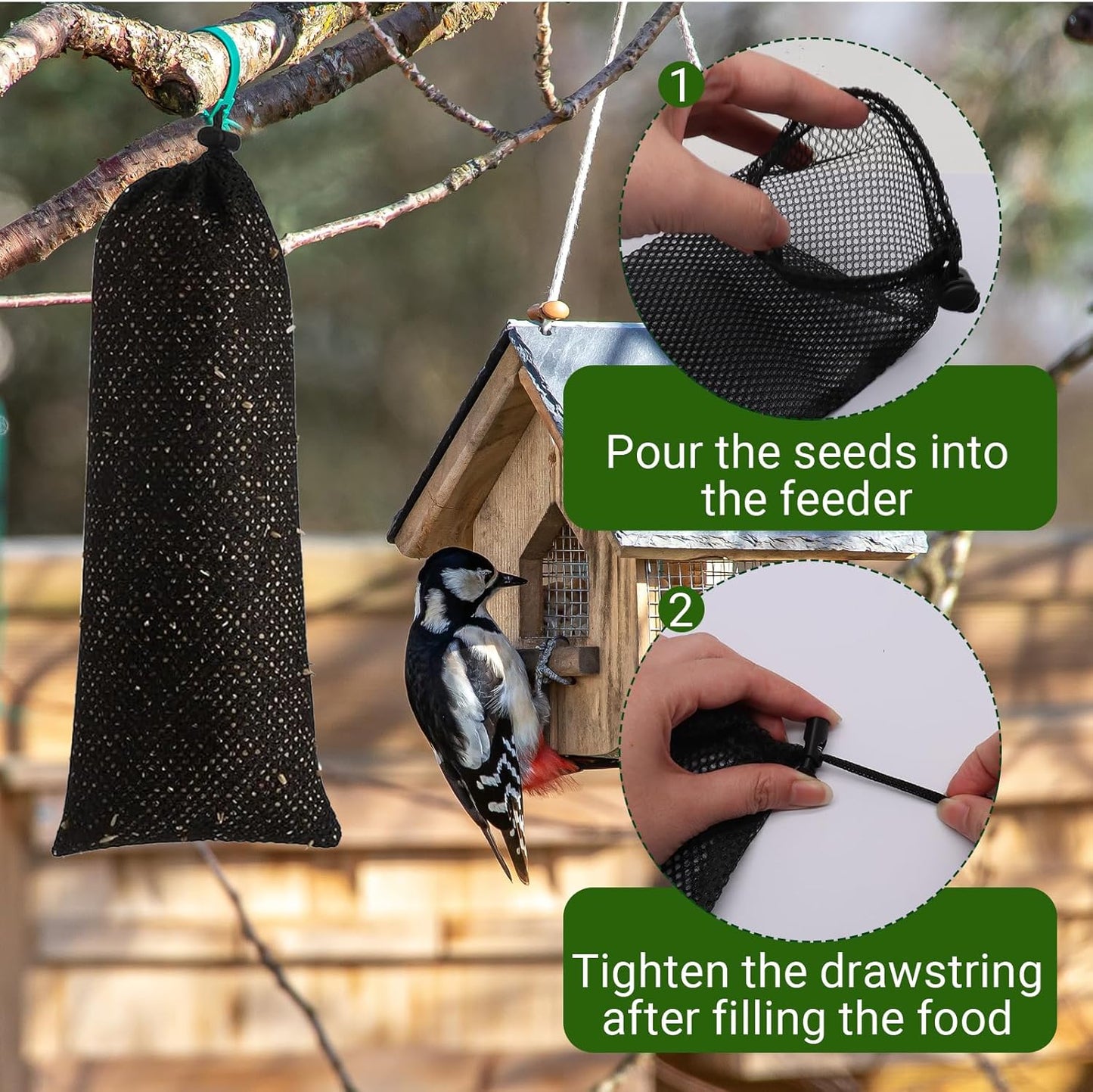 8 PCS Finch Sock Feeder, 3.9" x 15.7" Thistle Seed Feeder Sacks, Bird Food Supply Tools, Outdoor Garden Yard for Wild Finch Feeding(Black)