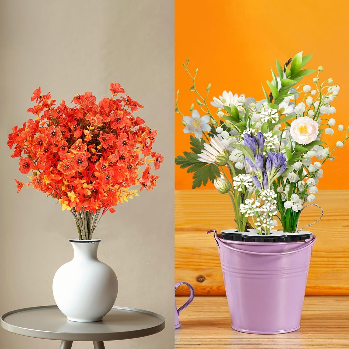 Artificial Flowers Holder for Outdoors and Indoor, 6 PCS Floral Ground Spike for Door Yard Porch Patio Garden Window Box Office Table Kitchen Home Planter Pot Vase Flowerpot Decorations (Black)