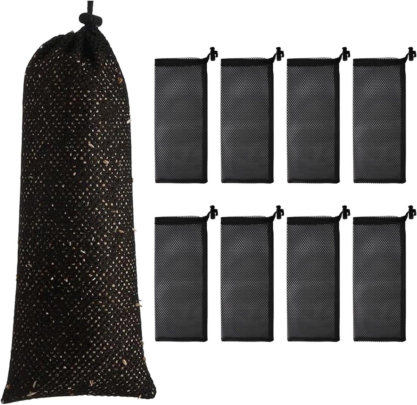 8 PCS Finch Sock Feeder, 3.9" x 15.7" Thistle Seed Feeder Sacks, Bird Food Supply Tools, Outdoor Garden Yard for Wild Finch Feeding(Black)