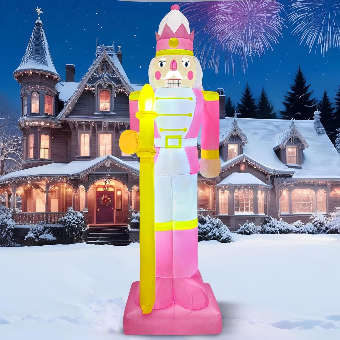OurWarm 8FT Christmas Inflatable Outdoor Decoration, Pink Nutcracker I