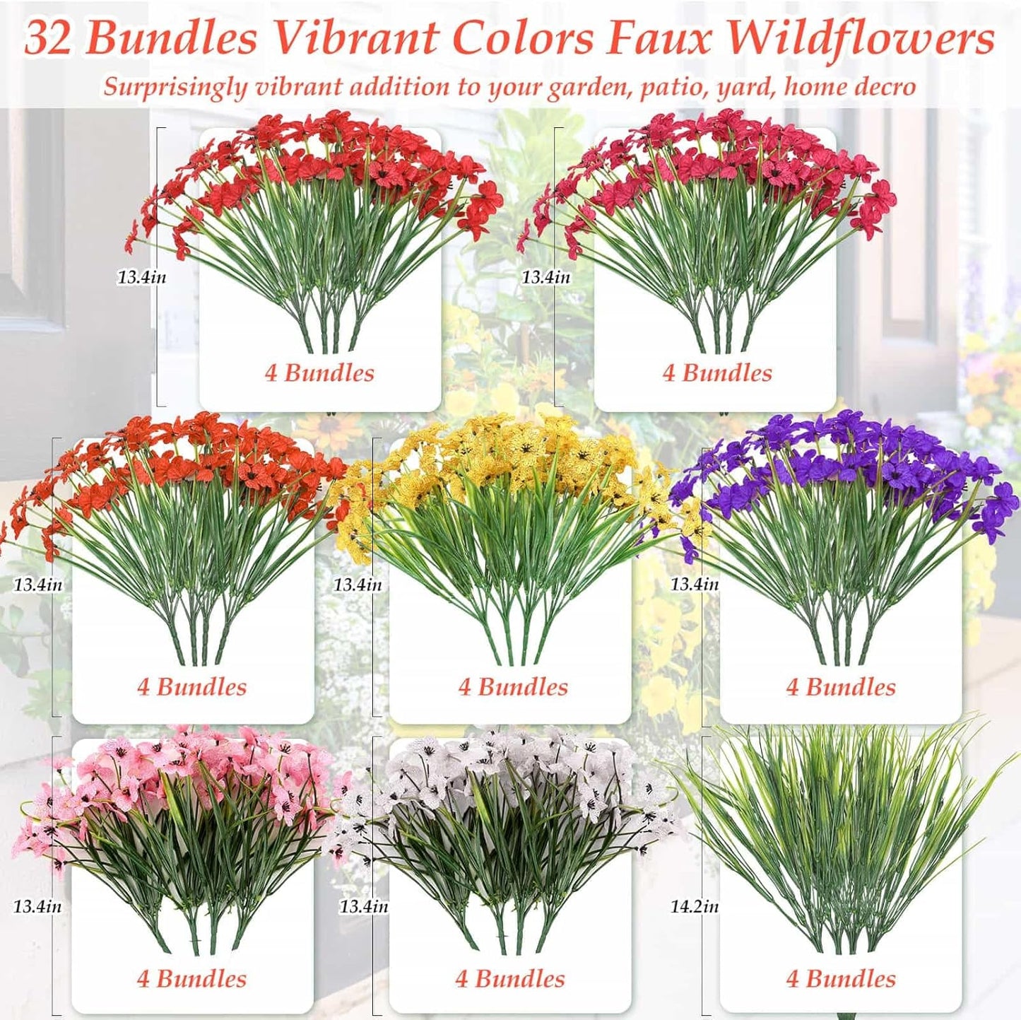 32 Bundles Artificial Flowers for Outdoors, UV Resistant Realistic Fake Silk Violet Flowers with Plastic Faux Plants Bulk for Outside Garden Yard Porch Patio Pots Window Boxes Hanging Planters Decor