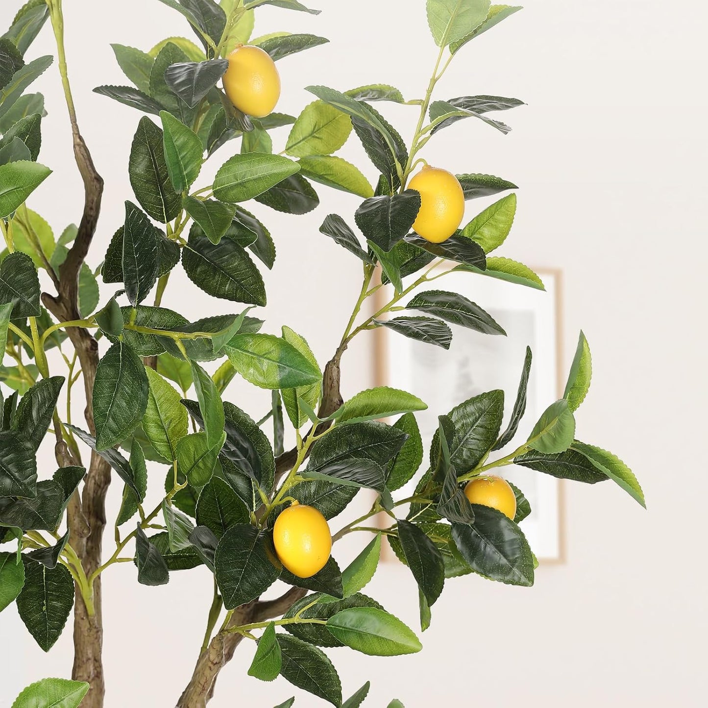 6FT Artificial Lemon Tree with Pot, Fake Lemon Tree with White Tall Planter, Faux Lemon Plant with Realistic Fruits and Silk Leaves, Artificial Plants Indoor for Home Office Kitchen Decor