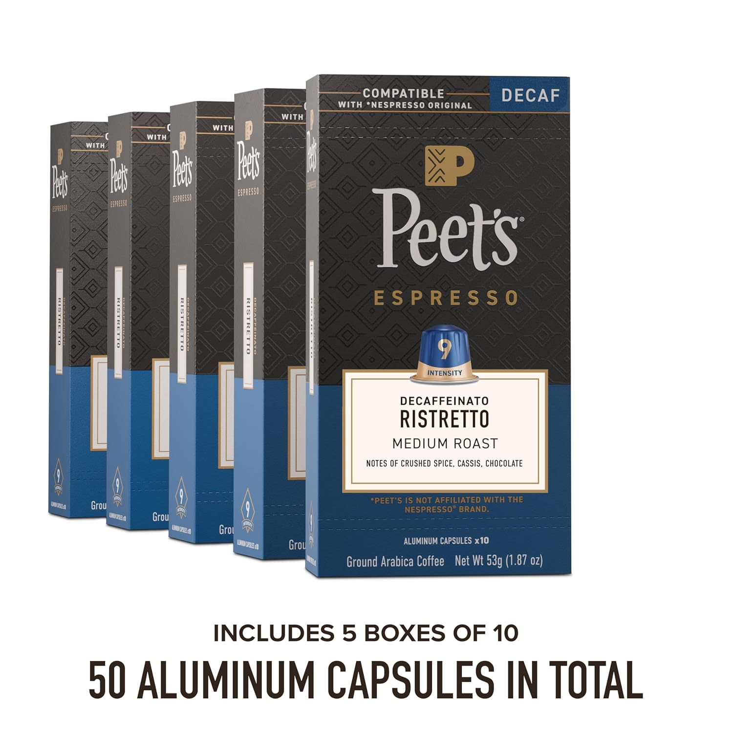 Peet's Coffee, Medium Roast Decaf Espresso Capsules, Compatible with N