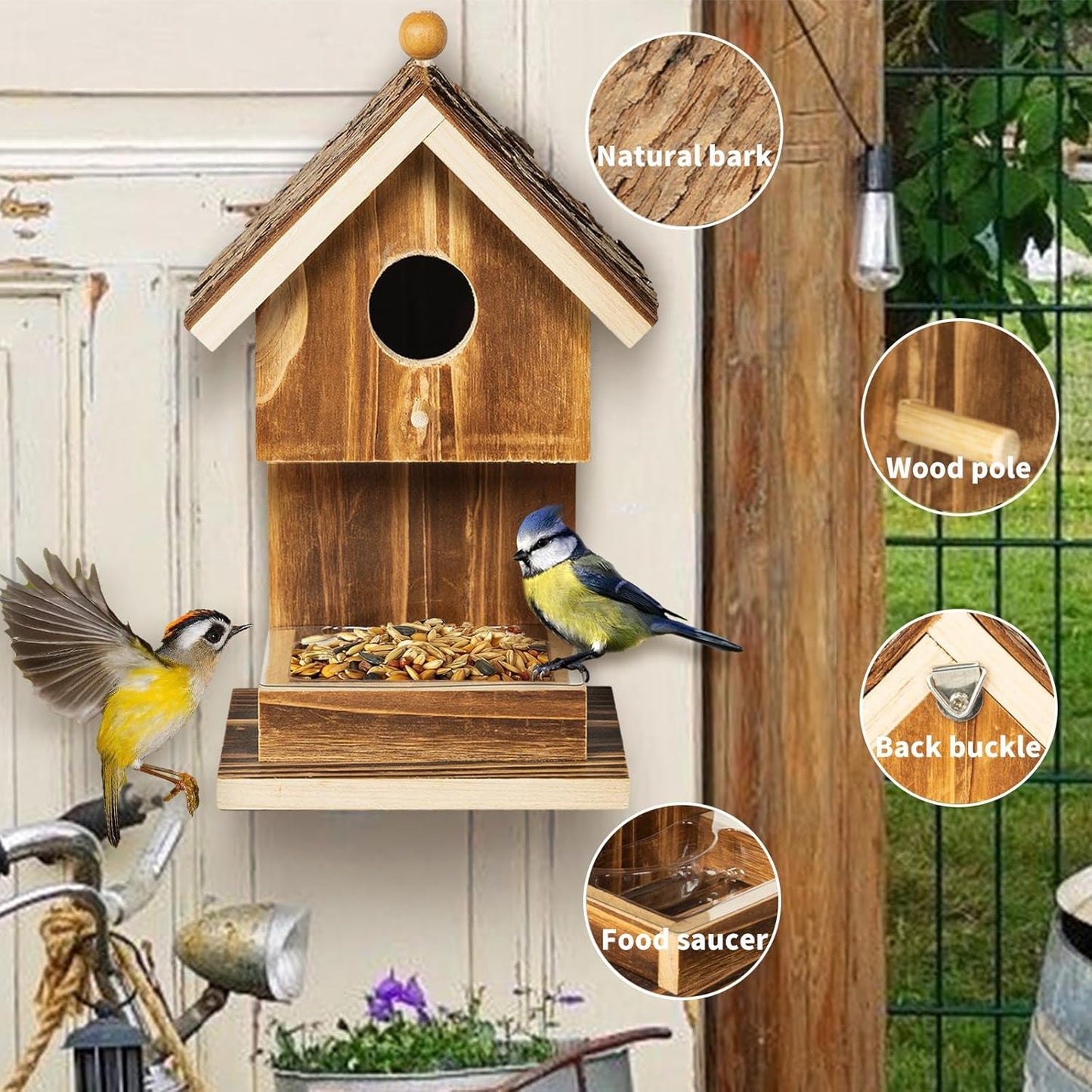 Bird Houses for Outside Hanging Bird House Feeder for Hummingbirds Cardinal Wren Bluebird Wild Birds Small Natural Wood Birdhouse for Country Cottages Farmhouse Outdoor Garden Decoration