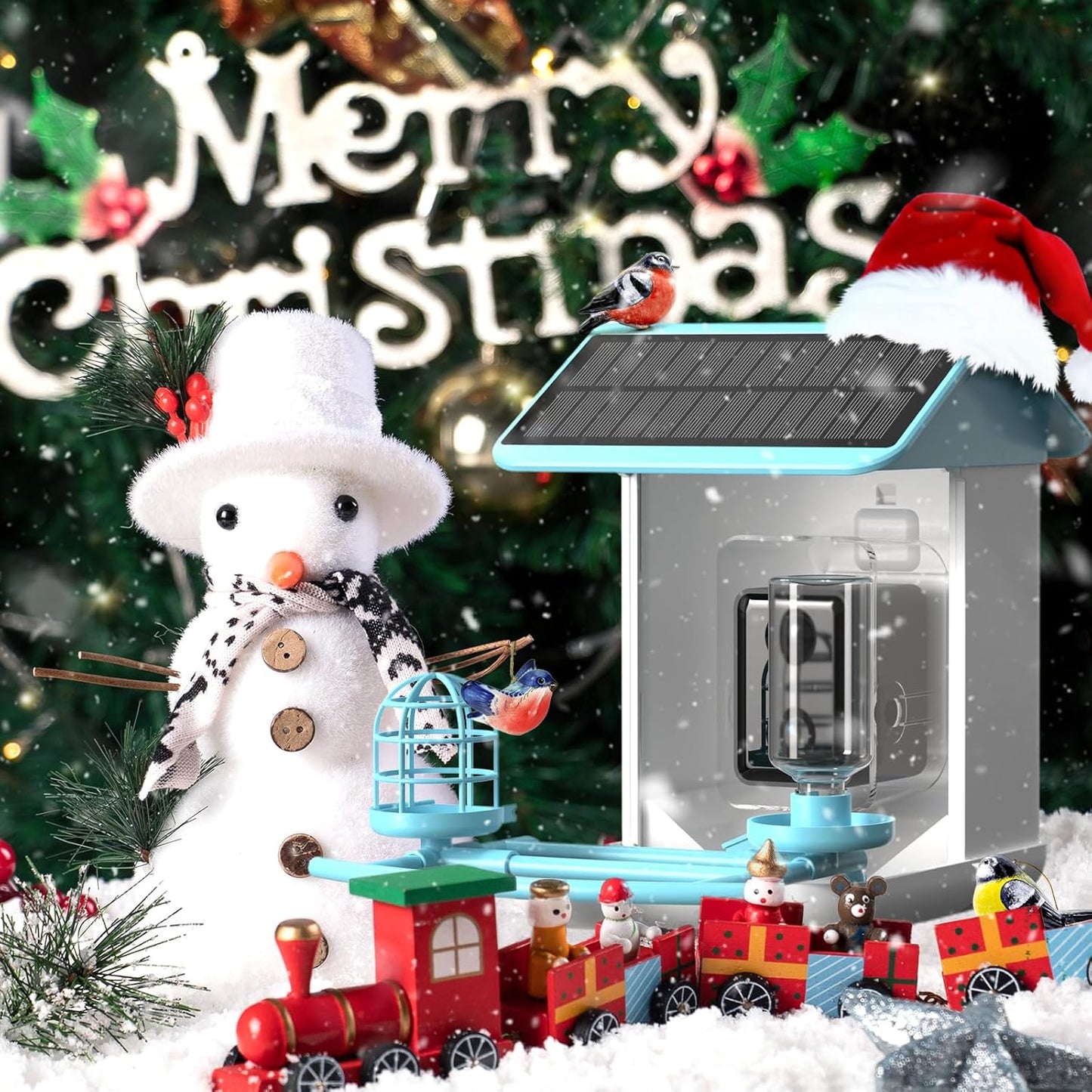 Bird Feeder with Camera, Free AI Forever for 11,000+ Species, 64G TF Card & 1080P HD, Solar-Powered Wireless Outdoor Design, App Alerts & Two-Way Audio for Garden (Sky Blue)