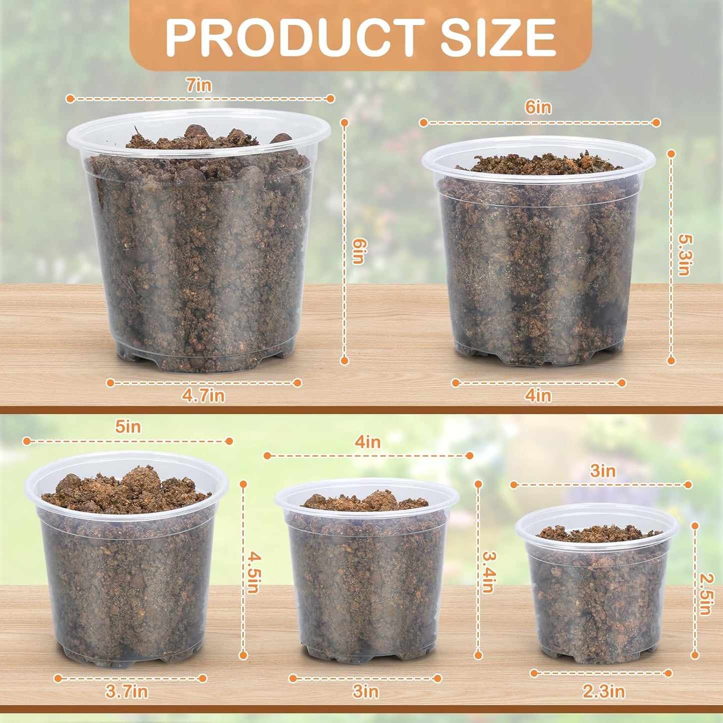 45 Pack 7/6/5/4/3 Inch Clear Nursery Pots for Plants, Clear Plastic Pl