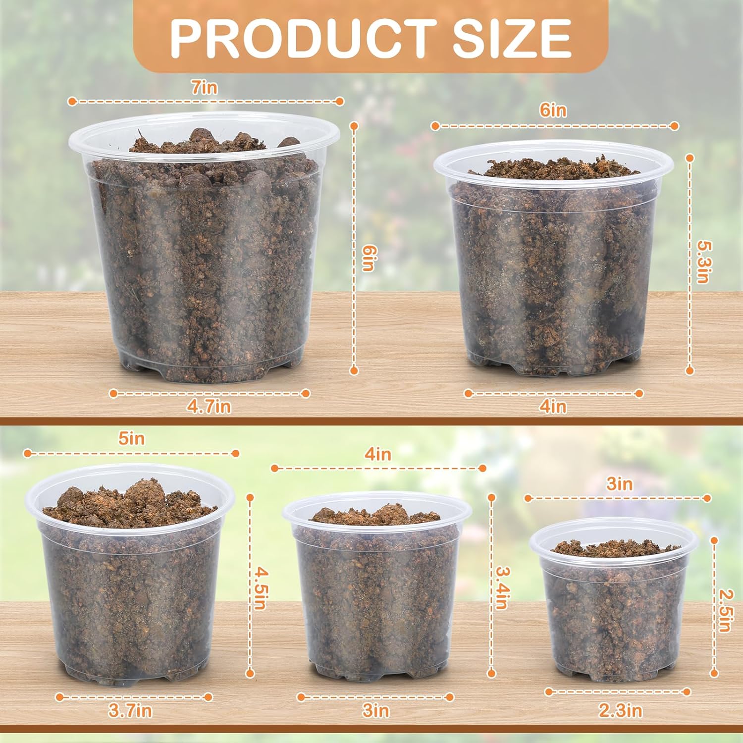 45 Pack 7/6/5/4/3 Inch Clear Nursery Pots for Plants, Clear Plastic Pl