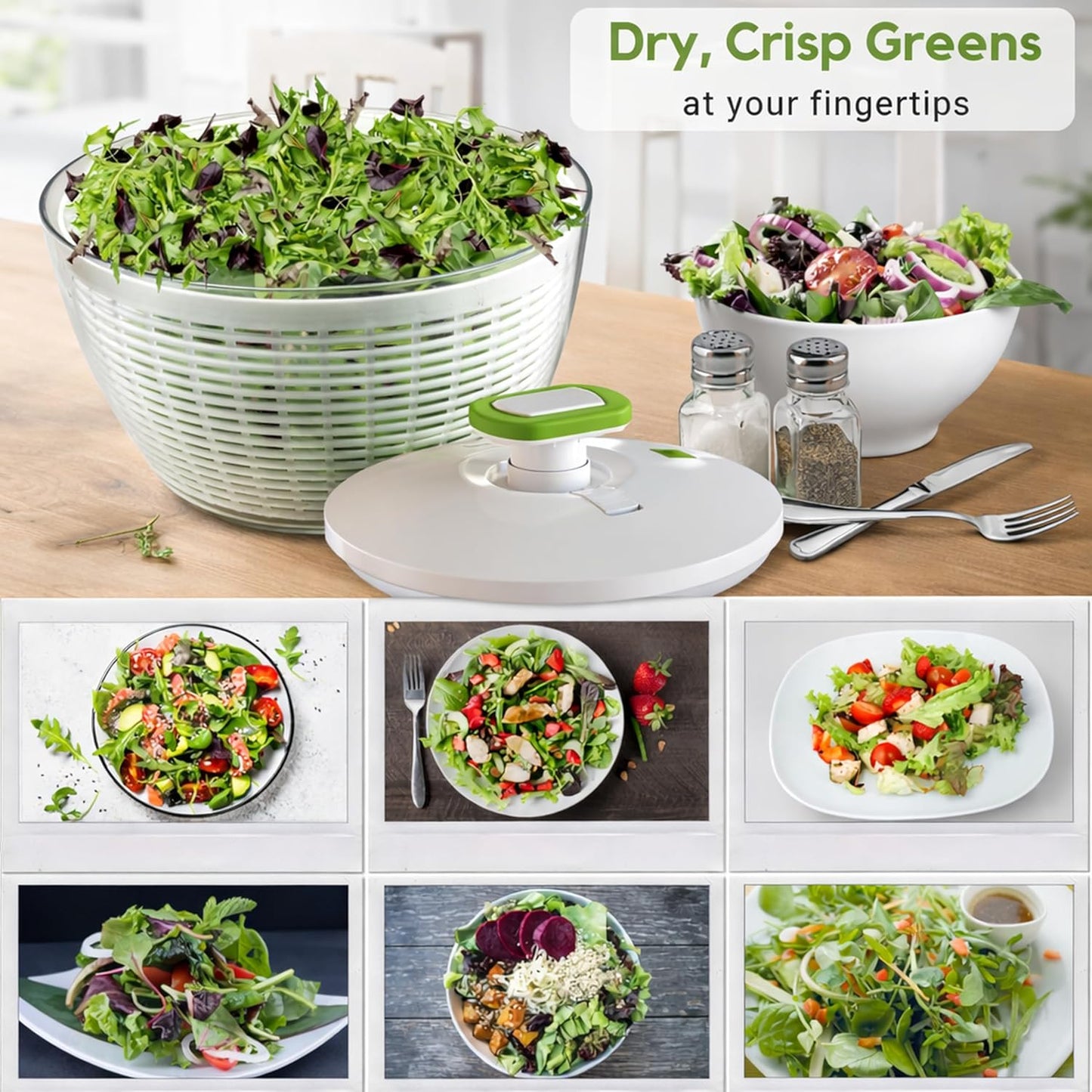 Brieftons 6.2-Quart Large Salad Spinner: Vegetable Washer Dryer Draine
