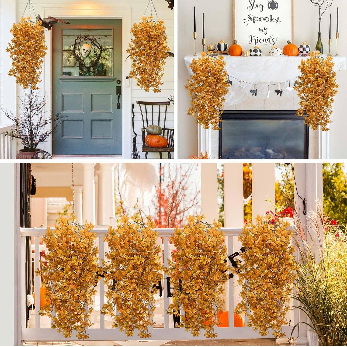 SNAIL GARDEN 4 Pack 240 Leaves Artificial Hanging Plants, 39.3” Fall Plant with Flower-Shaped Leaves, Detachable Stems for DIY Fall Decor, Indoor Outdoor Autumn Decorations for Home, Porch, Front Door