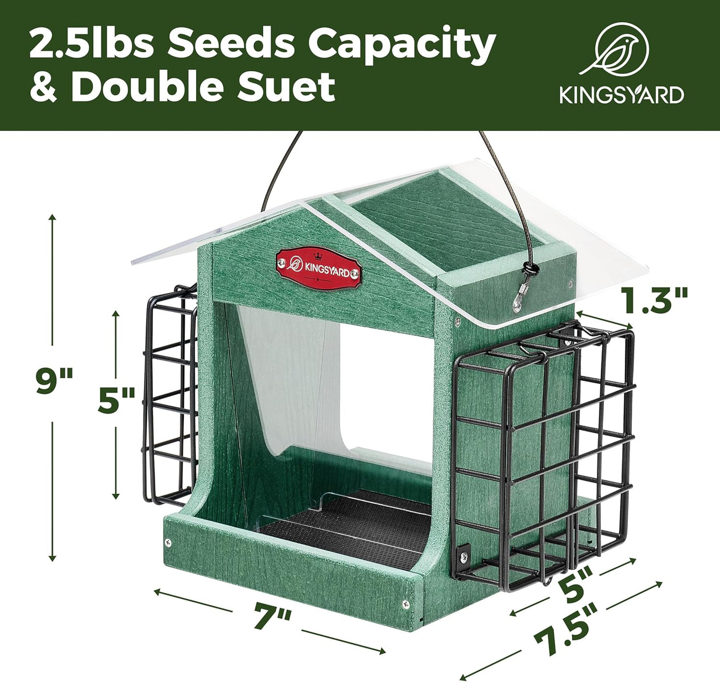 Kingsyard Bird Feeder for Outdoor Hanging - Recycled Plastic Double Su