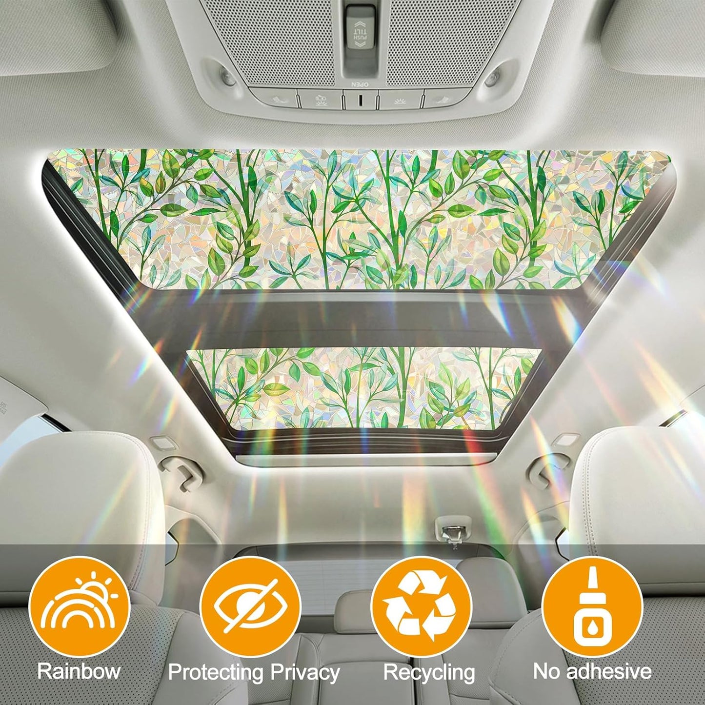 Window Privacy Film Stain Glass Window Film Rainbow Window Film Window clings Non-Adhesive Reusable Decorative for Room (Leaf Rainbow, 17.5 x 78.7 in)