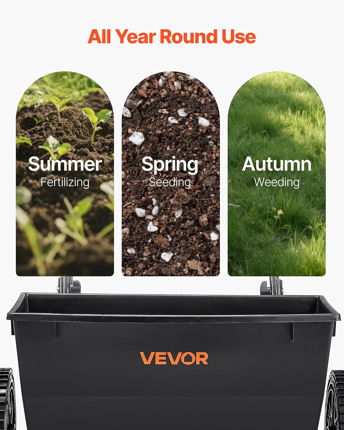 VEVOR Broadcast Spreader, 50LBS Capacity, Drop Spreader with Hopper Gr