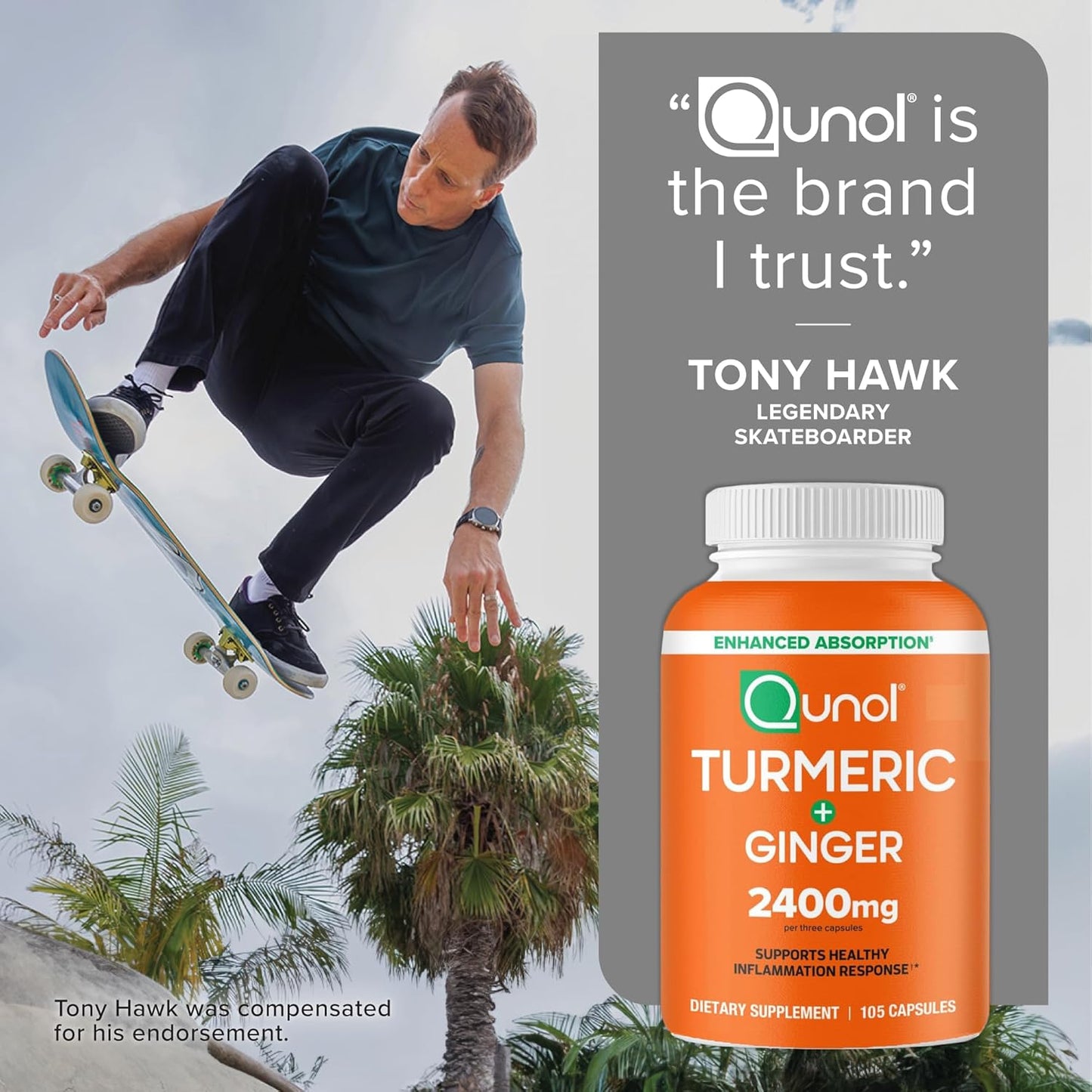 Qunol Turmeric Curcumin with Black Pepper & Ginger, 2400mg Turmeric Ex