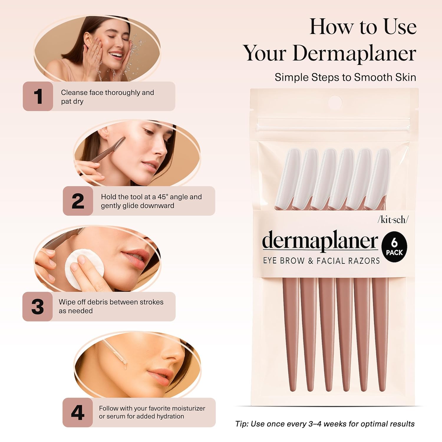 Kitsch Dermaplane Razor for Women Face – Face Razors for Women & Men, 