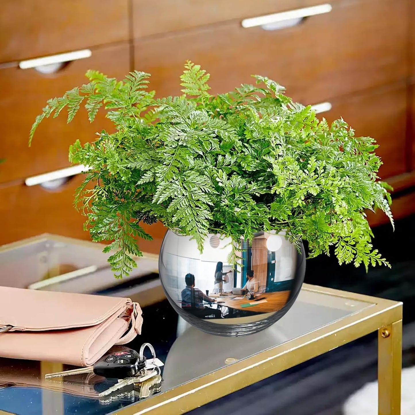 7.9" Spherical Convex Mirror Glass Bowl Vase - Safety Cubicle Reflector & Desktop Rearview Mirror to See Behind You for Office/Home Décor, Floral Arrangements, Planter Storage