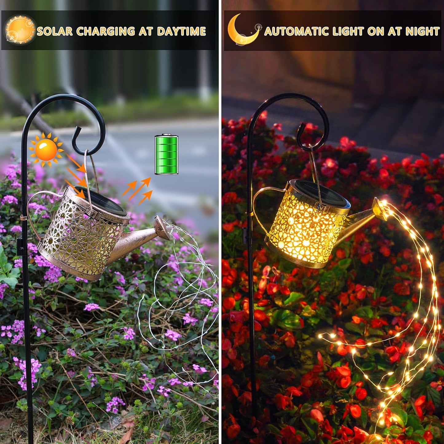 Solar Lights Outdoor Decorative, Metal Watering Can Lights Waterproof,