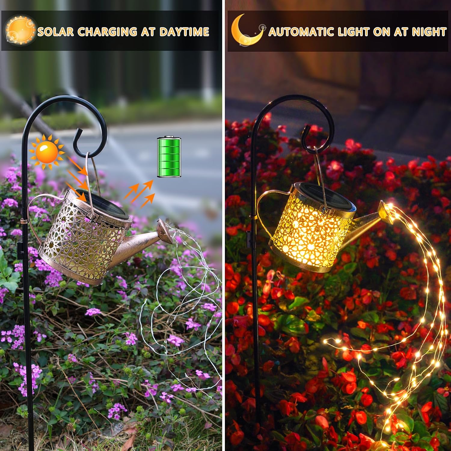 Solar Lights Outdoor Decorative, Metal Watering Can Lights Waterproof,
