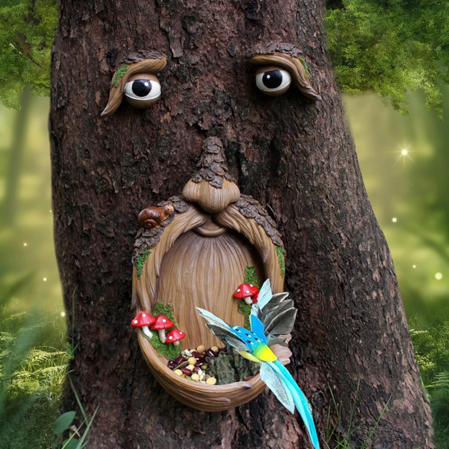 Tree Face Bird Feeder Funny Old Man Tree Face Weather Resistant Bird F