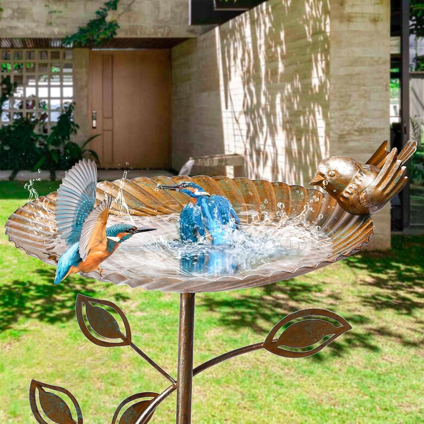 VCUTEKA Bird Baths for Outdoor, Metal Garden BirdBath with Bird Statue and Detachable Bird Bath Bowl for Yard Patio Lawn Decor, Brown