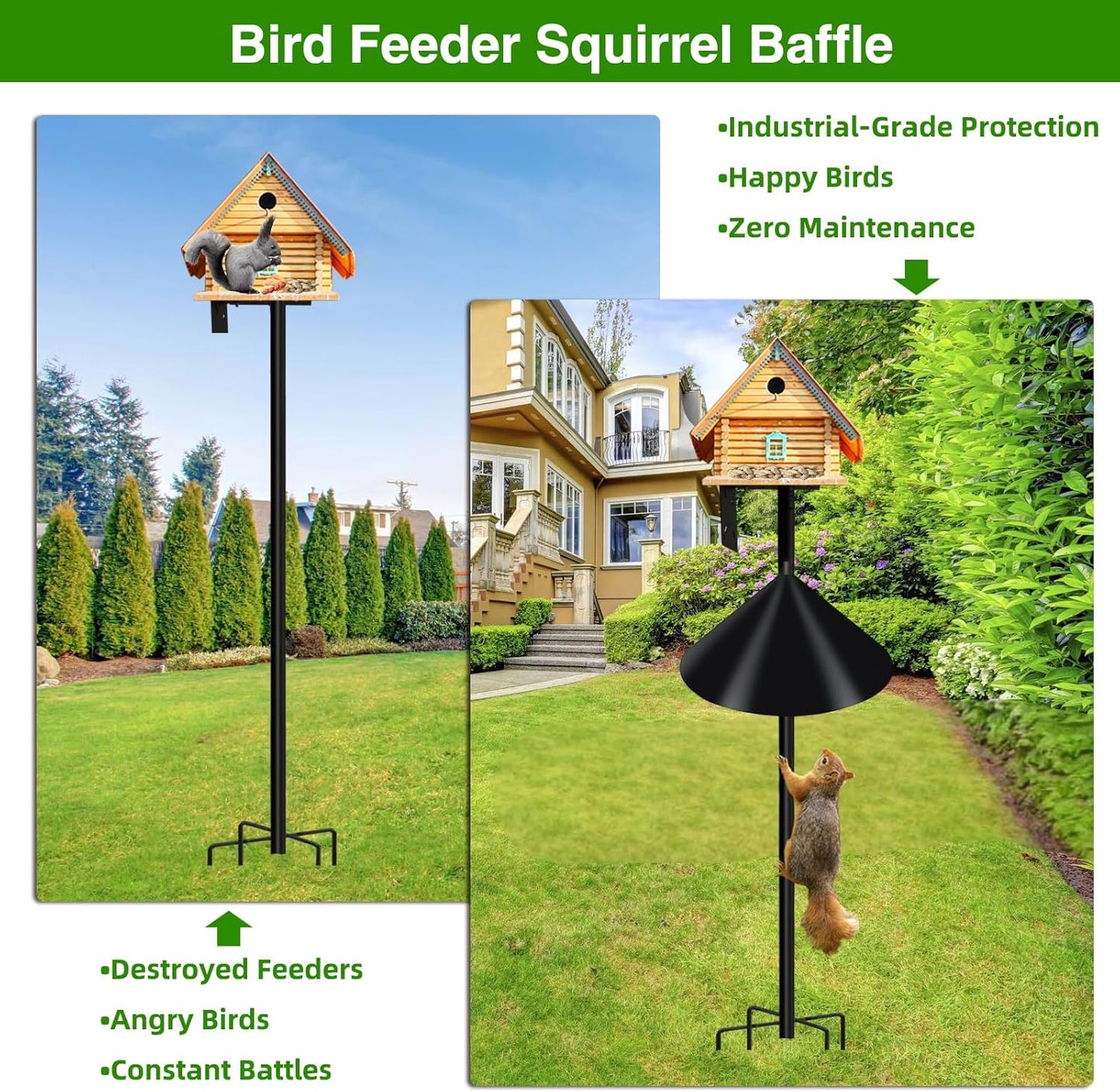Wider Squirrel Baffle for Bird Feeder Pole, Raccoons Rodents Guard Stopper for Outside Shepherd Hooks, Easy Assembly Baffle for Bird Feeding Pole (19Inch 1 Pack Black)