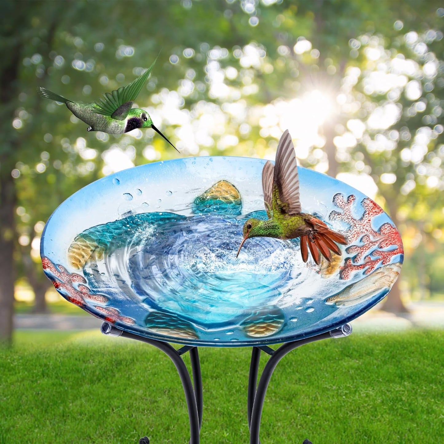 MUMTOP Bird Baths for Outdoors, Sea Turtle Glass Large Bird Bath Bowl 