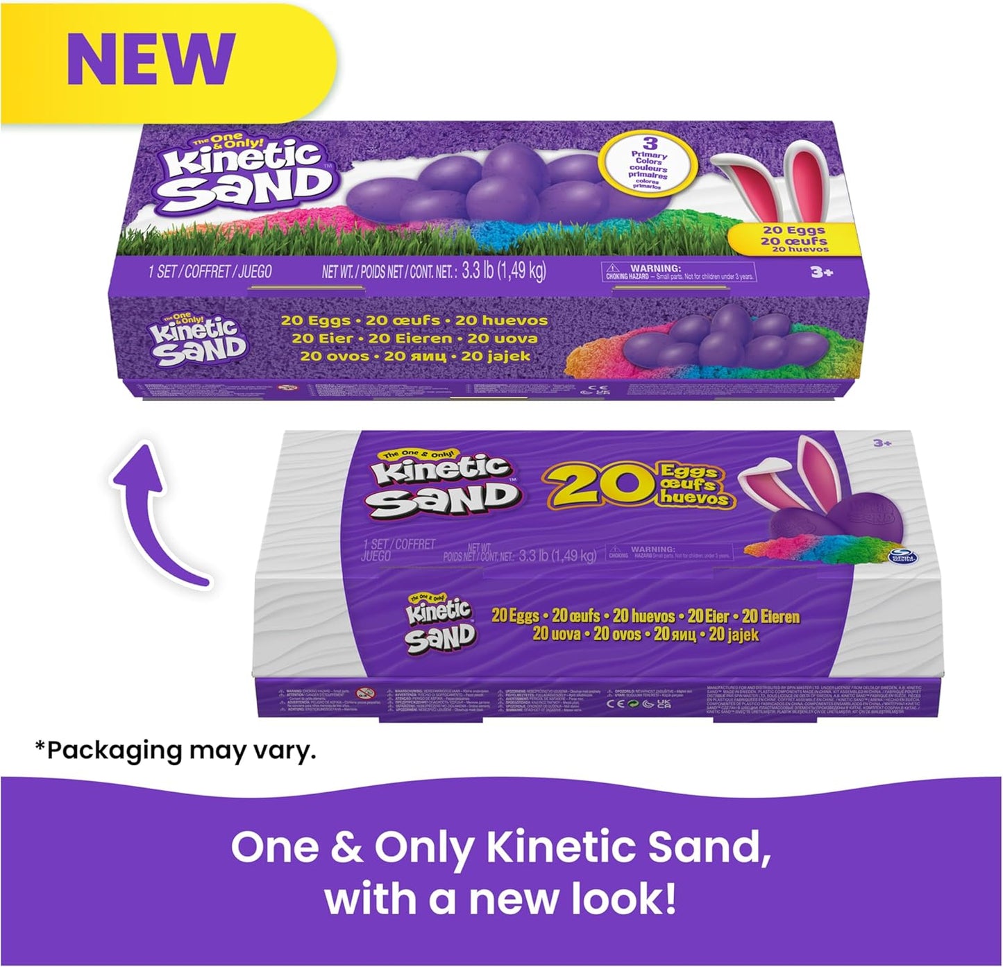Kinetic Sand, 20-Pack Eggs, Easter Basket Stuffers, Includes 3.3lbs (3 Colors) Moldable Play Sand for Egg Hunts, Sensory Toys, Party Favors & Goodie Bags