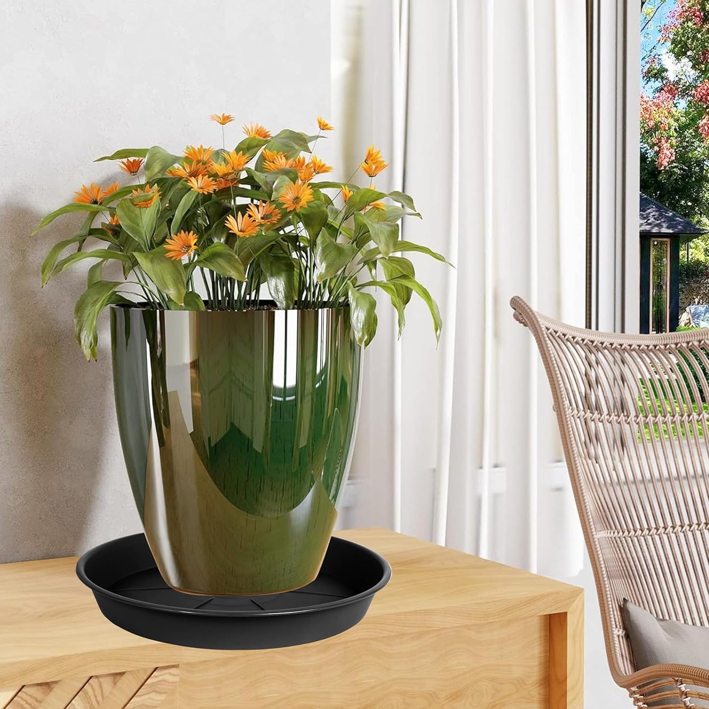 6 Pack of Plant Saucer Tray 11 12 inch, Heavy Duty Plastic Pot Plant Drip Trays Saucers for Indoors Outdoor, Plant Water Tray for Planters 11-12" (12", Black)
