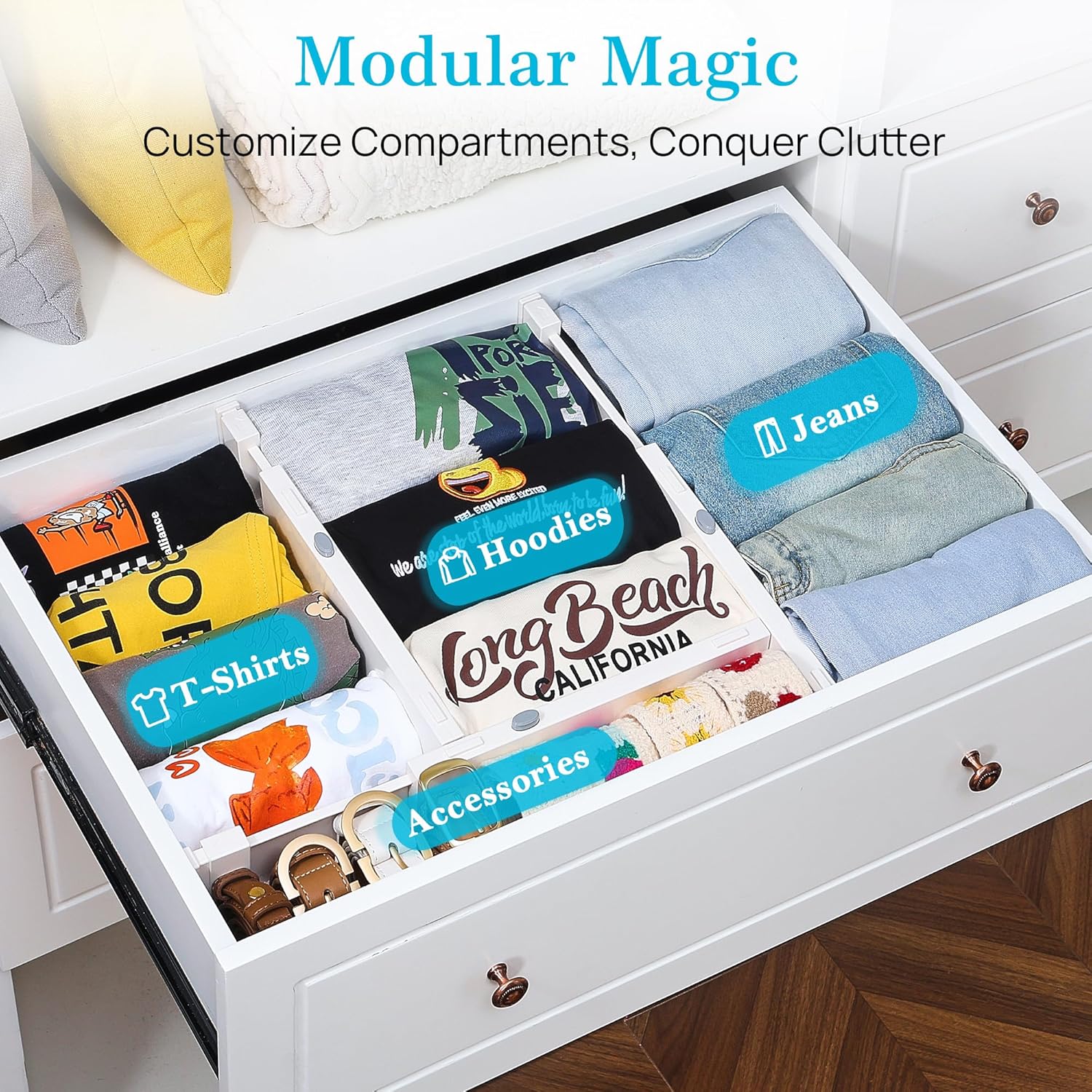 Vtopmart Drawer Dividers for Clothes 8 Pack, Adjustable 4" High Expand
