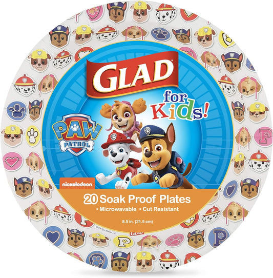 Glad for Kids Paw Patrol Disposable Paper Plates, Soak Proof and Cut Resistant Kids Plates, Microwave Safe for Meals and Snacks, Party and Everyday Use, Emojis Design, 8.5 Inch, 20 Count