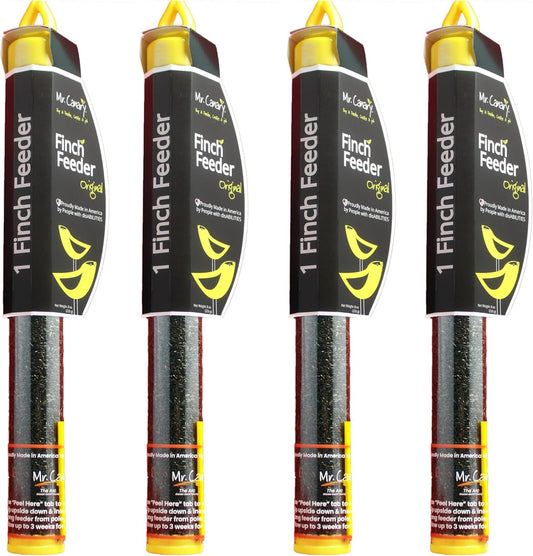 Mr. Canary Finch Tube Feeders, 4ct, Filled with 8oz Nyjer Seed, Bird Feeders Made in America by Workers with Disabilities, Feeds Finches, Chickadees,