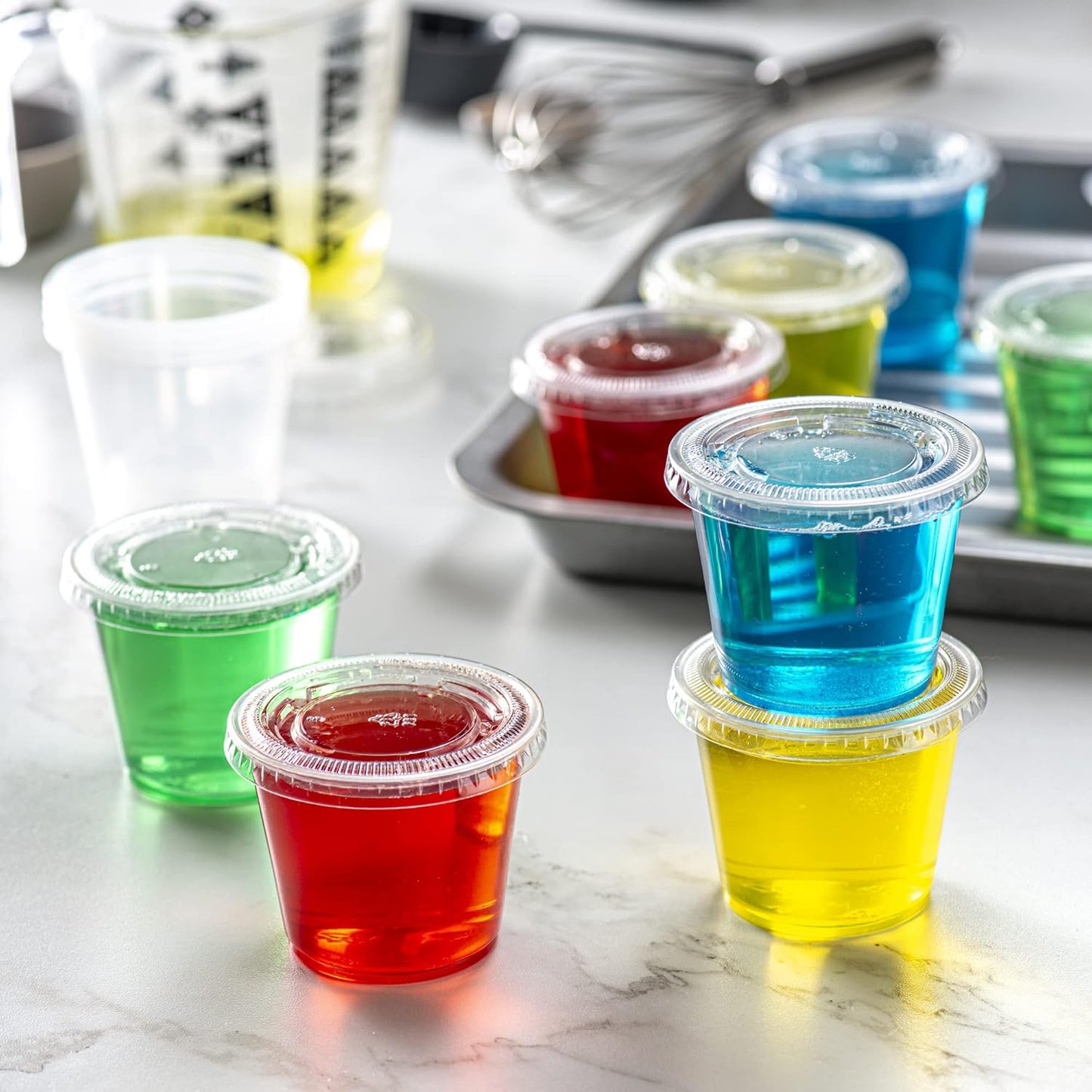 Pantry Value 5.5 oz Jello Shot Cups with Lids [100 Count] Clear Disposable Plastic Portion Containers for Snacks, Sides, Meal Prep & Sauces - Durable, Stackable, Leak-Resistant